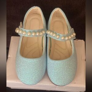 Sparkly Blue Kids Shoes with Pearls